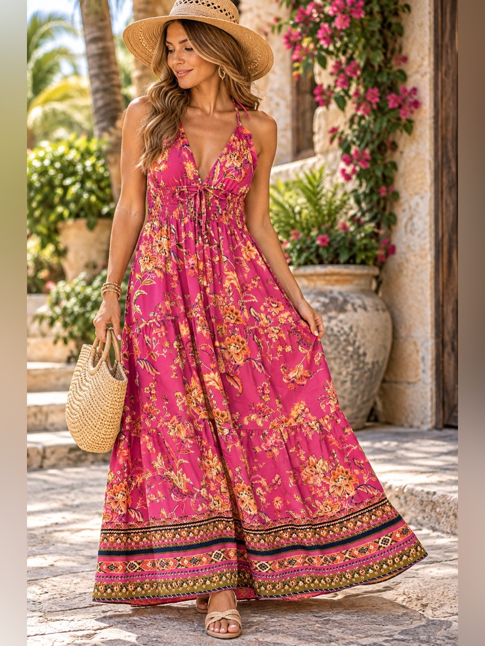 Chelsea & Violet Floral Halter Maxi Dress
Fuchsia Pink XL NWT Boho
